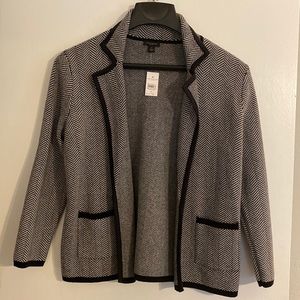 Ann Taylor Black White Herringbone Pattern Knit Sweater Size M